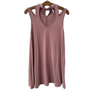 Alya Womens XS Mauve Pink Swing Dress Mock Neck Modal Cold Shoulder Cutout Mini